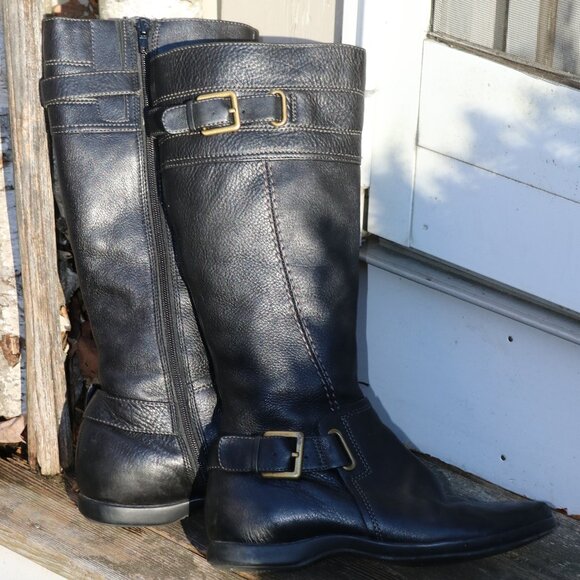 ECCO Black Tumbled Leather Staps w Buckle Faux Fur Lined Flexible Boots Sz 37 - Picture 3 of 9